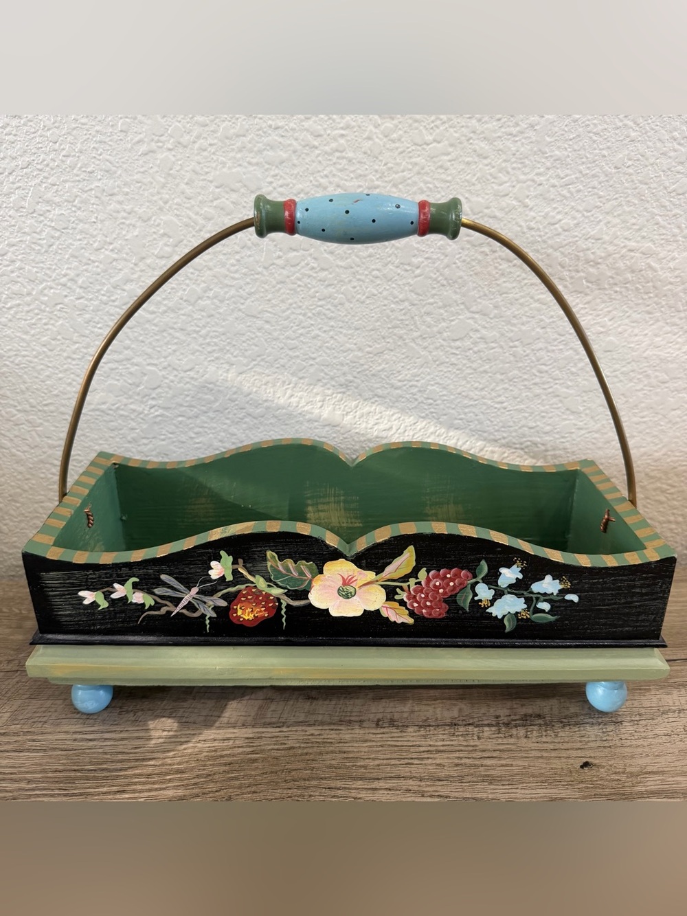 Tracy Porter The Home Collection Wooden Serving Tray Basket Garden Floral Snacks